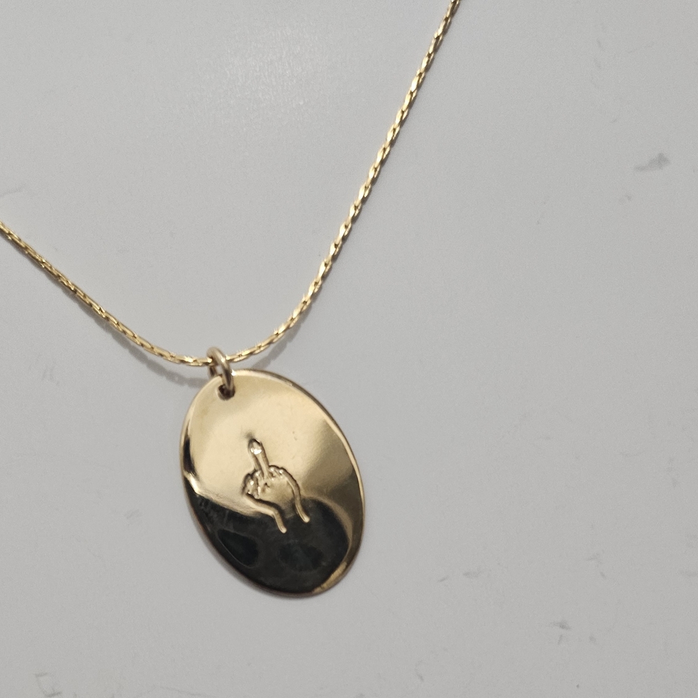 PARADIGM DESIGN Middle Finger Gold Fille Oval Pendant Necklace